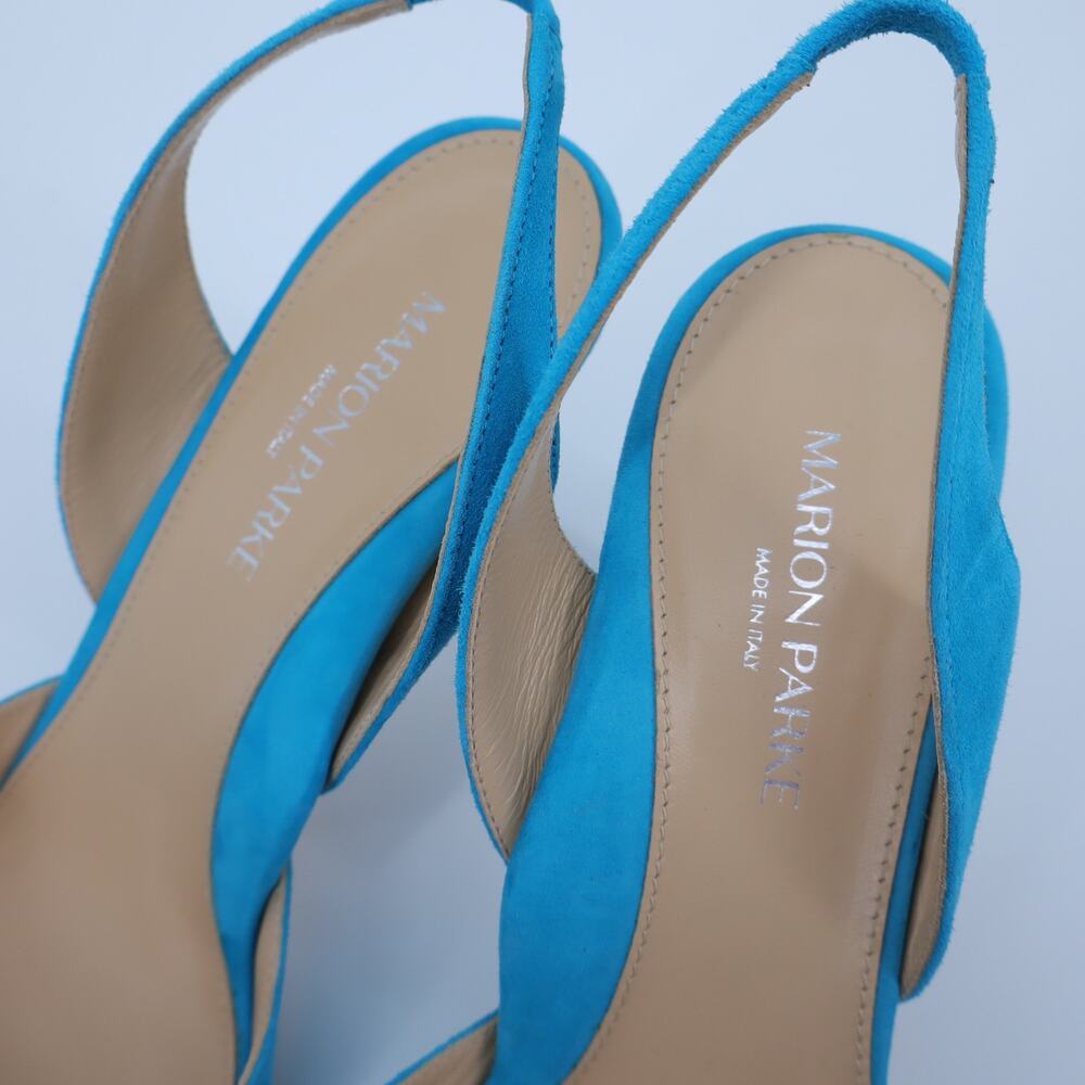 MARION PARKE Classic Suede Slingback Heel Sky Blue Pointed Toe Women's 41/US 11 - Picture 4 of 7